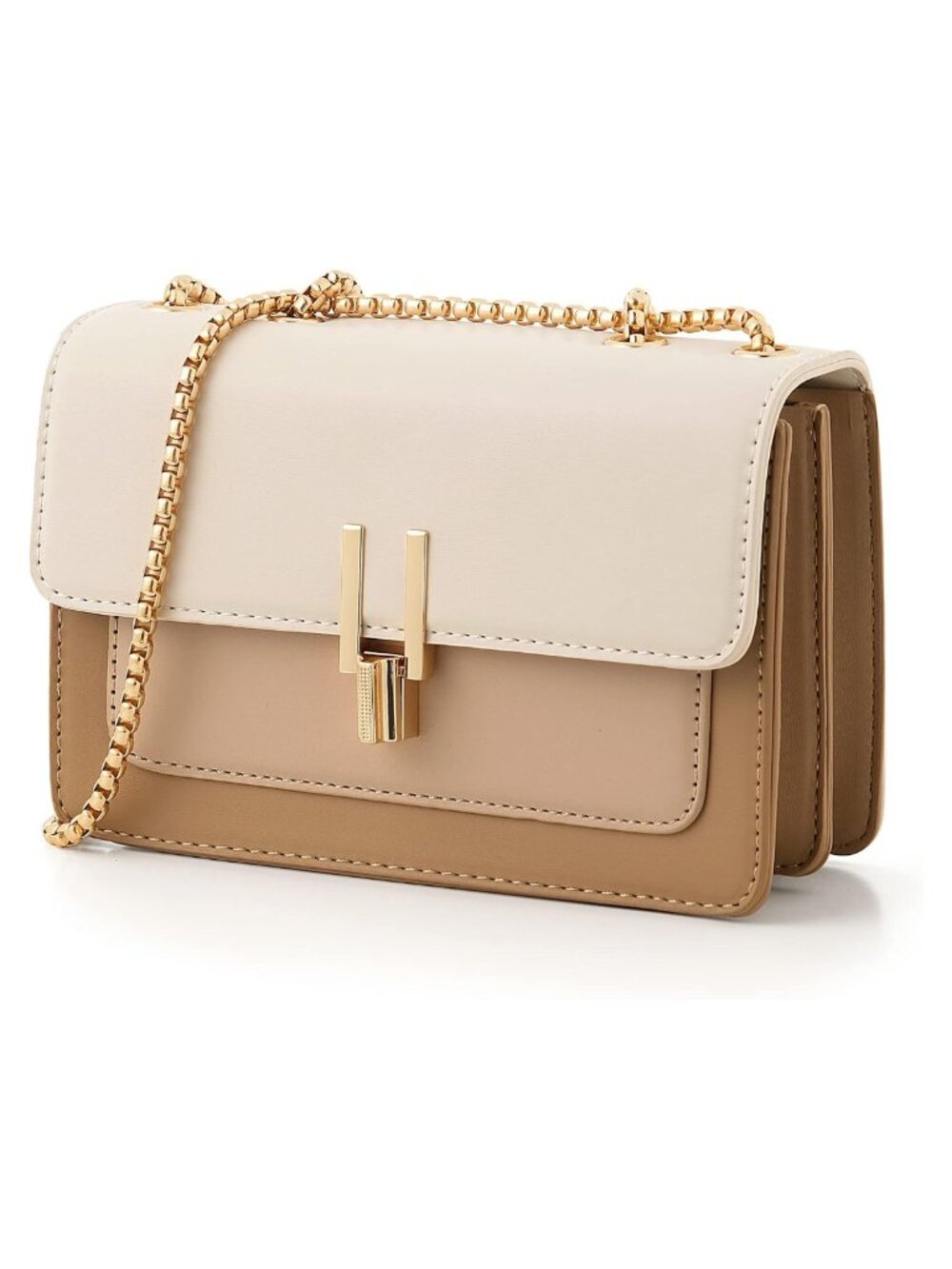 Women's Faux Leather Crossbody Satchel Turn Lock Chain Strap Purse